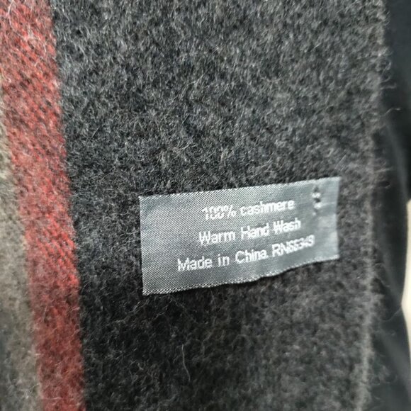 V.Fraas 100% Cashmere Plaid Fringe Hem Rectangular Scarf Black Multi Men's OS - Picture 2 of 6